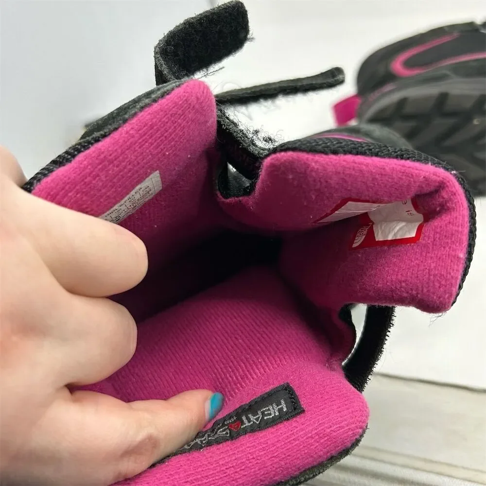 The North Face Girls' Winter Boots Size 6 Black and Pink Waterproof Insulated